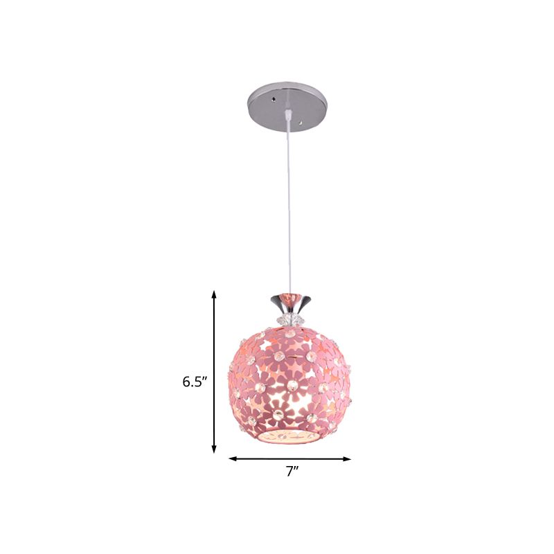 Pink Finish Floret Drop Pendant Light with Sphere Design Minimal 1 Bulb Iron Ceiling Hang Fixture