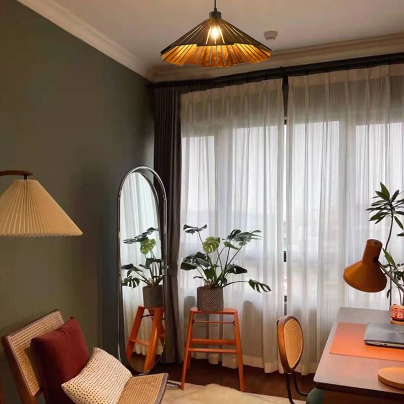 Geometry Shaped Basswood Ceiling Pendant Light Modern Style Hanging Light for Dining Room