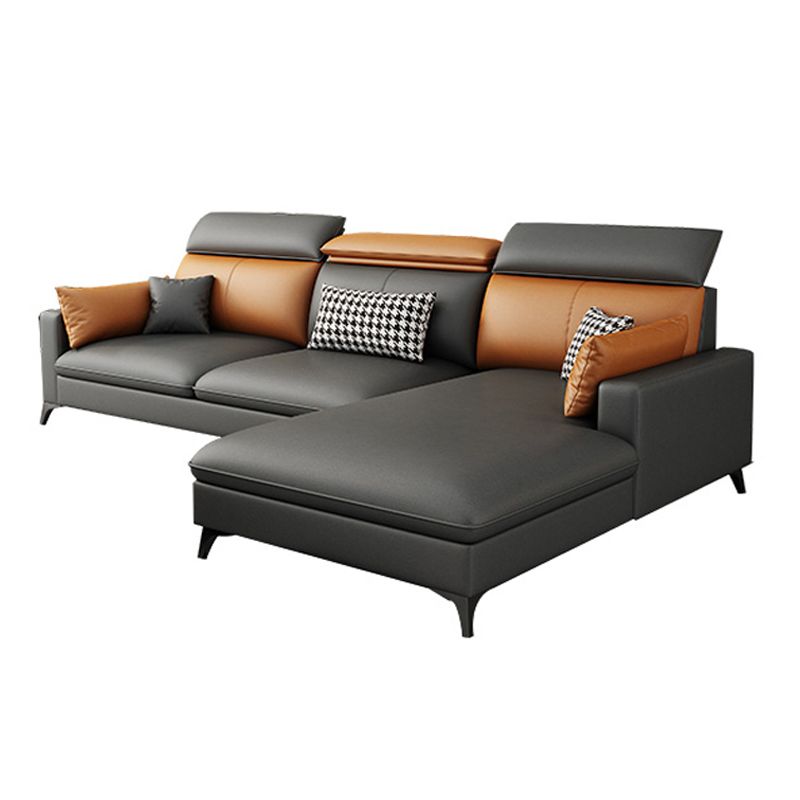 Contemporary 35.43 " H Faux Leather Square Arm Sofa & Chaise