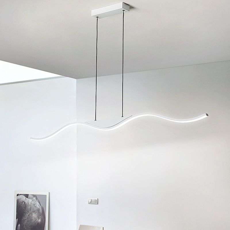 Unique Shape Hanging Lamp Modern Island Chandelier Lights in White Finish for Dining Room