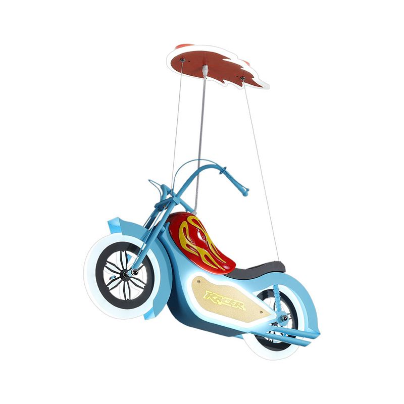 Motorbike LED Chandelier Pendant Cartoon Acrylic Blue Suspended Lighting Fixture for Bedroom