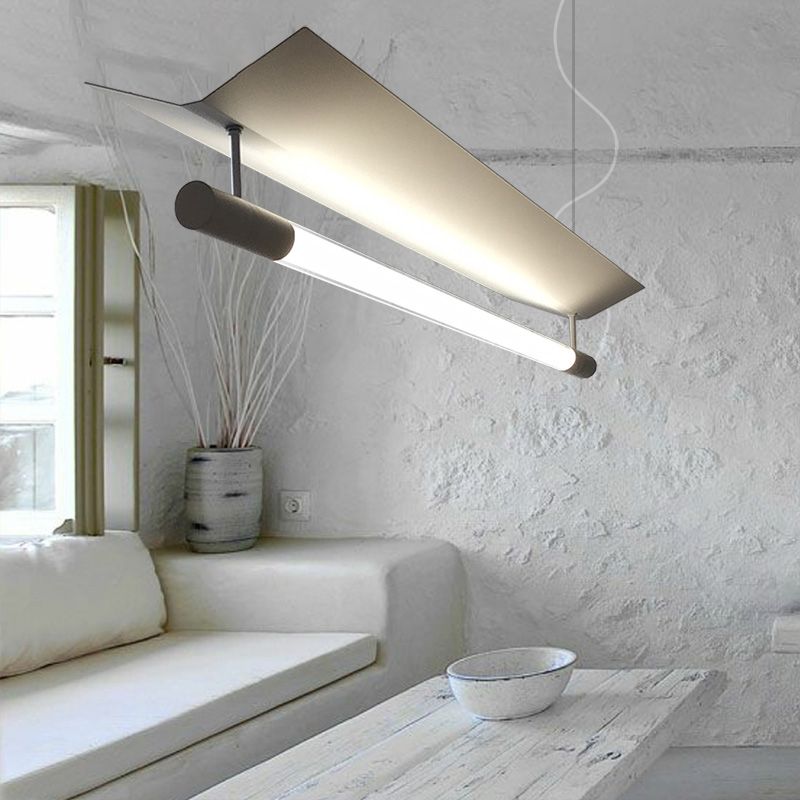 Modern Style Linear Shape Island Lighting Idea Metal 1 Light Island Pendant in Silver