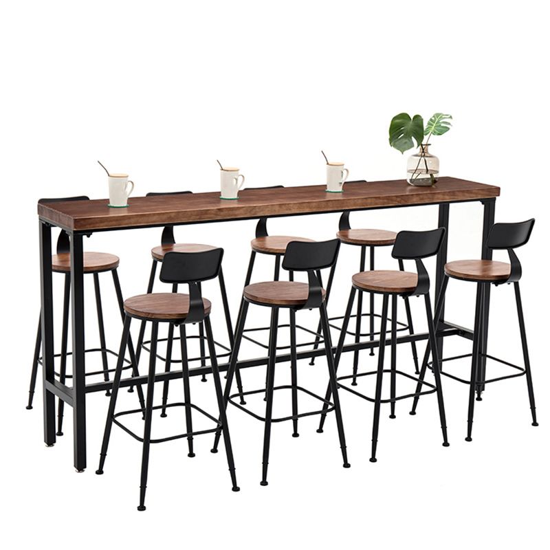 Industrial 1/5/9 Pieces Bar Table Set Rectangle Pine Wood Counter Table for Cafe