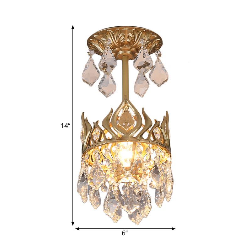 Regendruppel restaurant slinger licht gesneden kristal 1 lamp moderne hanglamp met kroonontwerp in goud