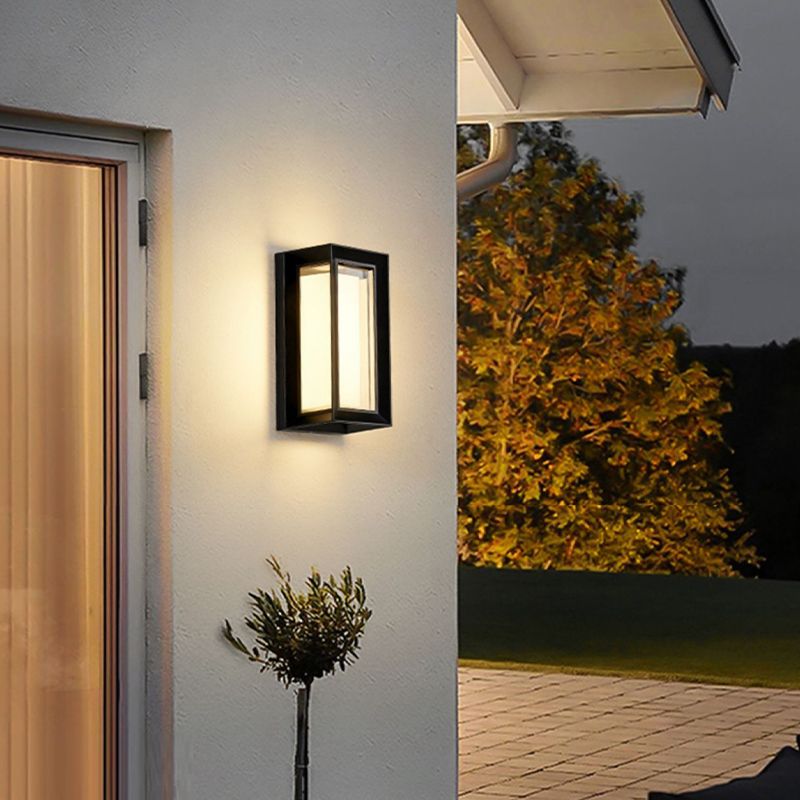LED Modern Metal Wall Sconce Rectangle Shape Wall Light with Acrylic Shade for Courtyard