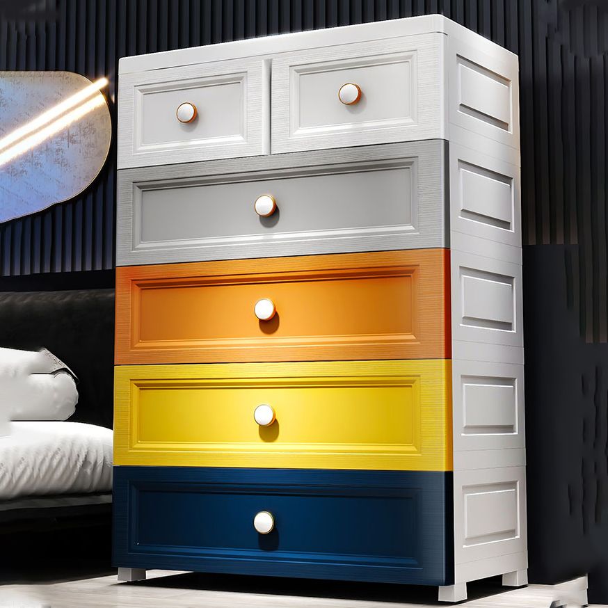 Plastic Contemporary Bedroom Cabinet Matte Finish Storage Cabinet with Drawers