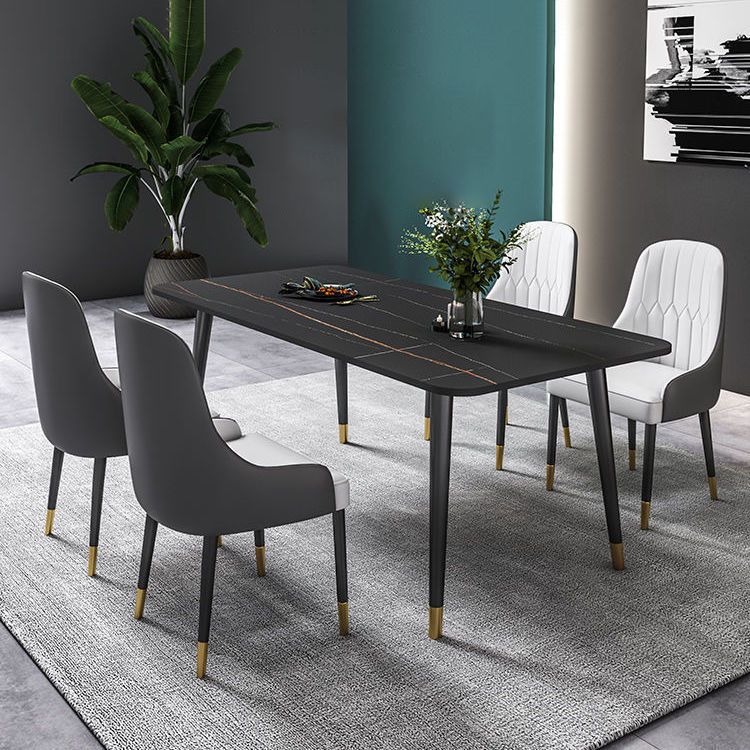 Glam Stone Rectangle Dining Table Matte Finish Home Table with 4 Legs