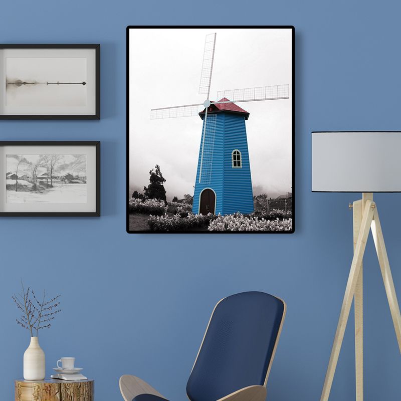 Zeitgenössische Windmühlen-Leinwandkunst, helle Farbe, strukturierte Wanddekoration für Schlafzimmer