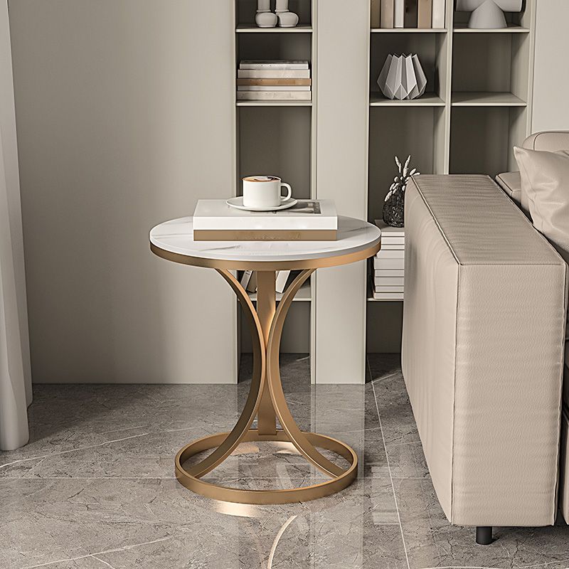 Modern Round Slate Top Side Table 19.6-inch Iron Pedestal End Table
