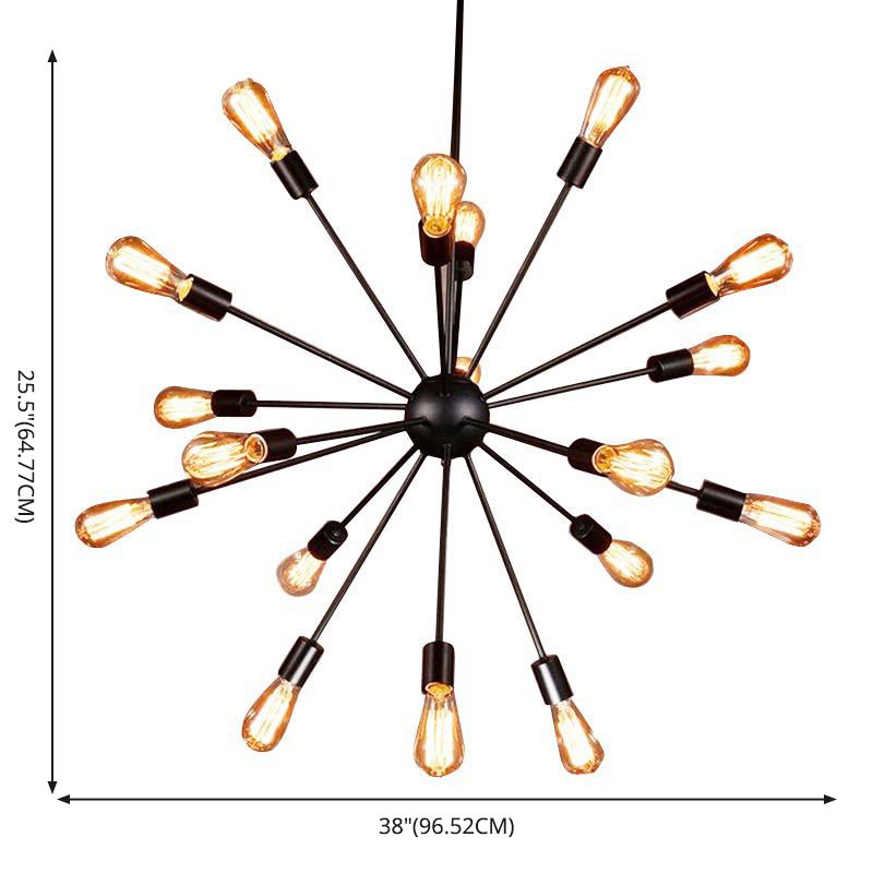 Lámpara de ráfaga de plancha de plancha de hierro negro 18 luces de 18 luces de estilo industrial reto