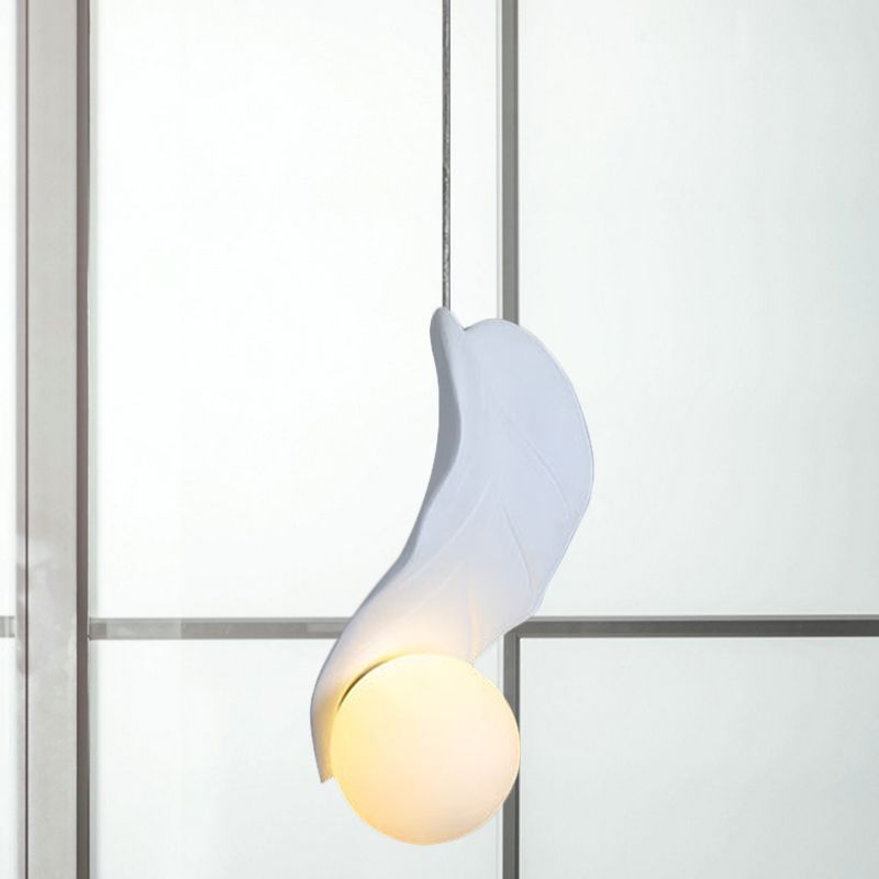 Leaf Shape Pendulum Light Macaroon Resin White/Green LED Suspension Lamp in White/Warm Light for Bedside