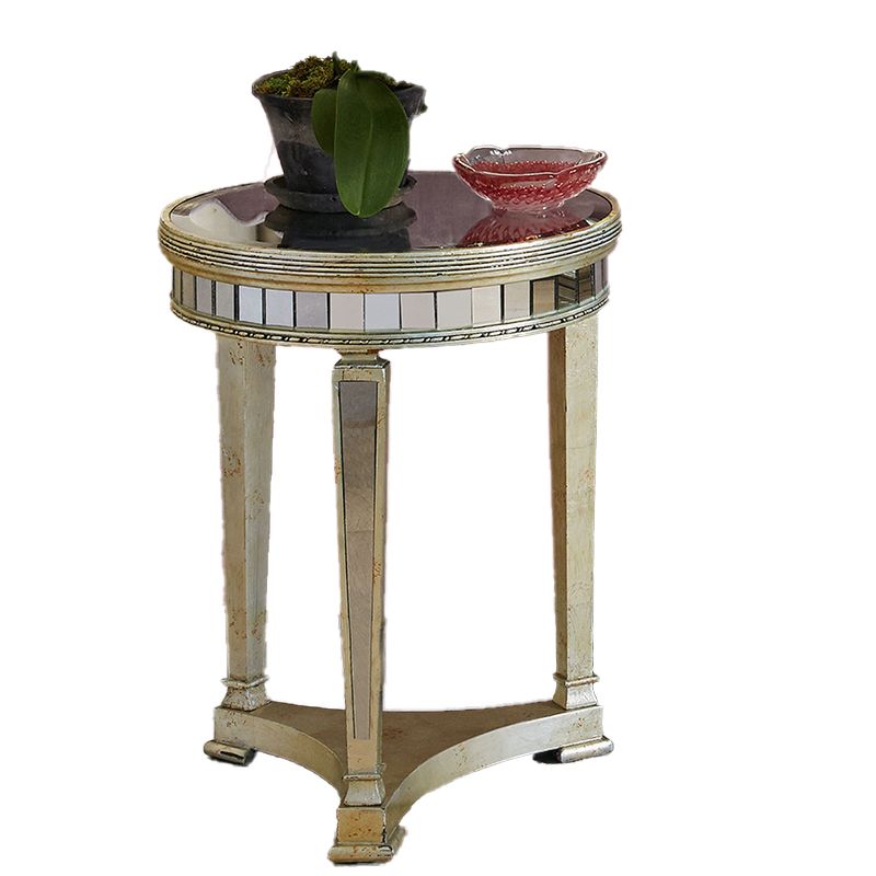 23.6" Tall Round Glass Top Side Table Wood 3 Legs End Table with Shelf
