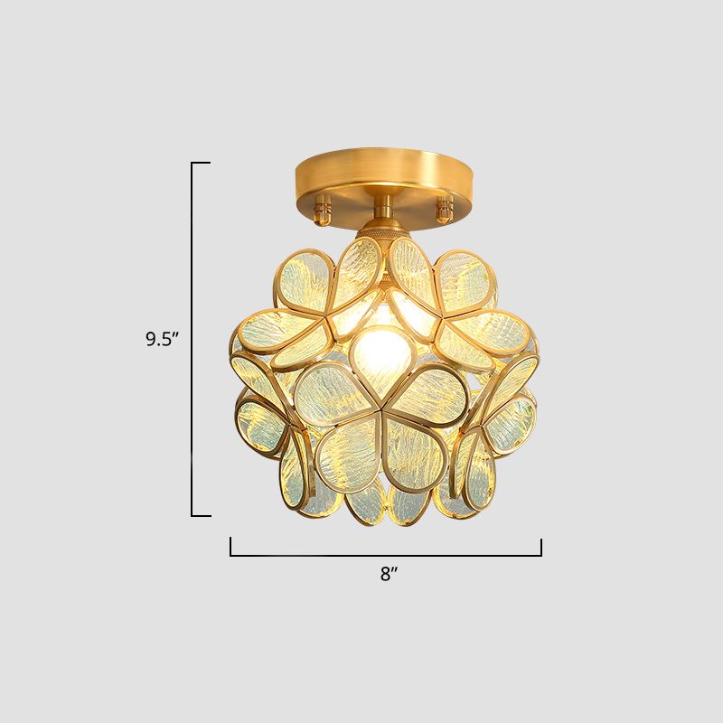 Tiffany Floral Semi Mount Lighting 1-lichts glazen plafondinbouwlamp in messing voor gang