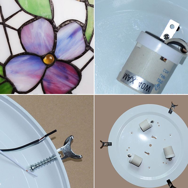 Flower Flush Mount Ceiling Light Stained Glass Tiffany-Style Flush Mount Ceiling Ligh