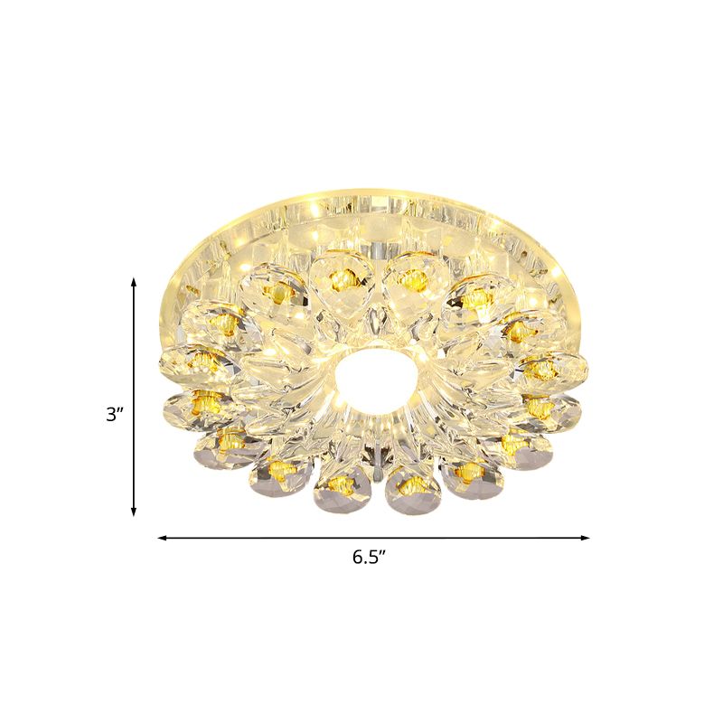Yellow Blossom Flush-Mount Light Fixture Modernist Crystal LED Hallway Ceiling Lamp