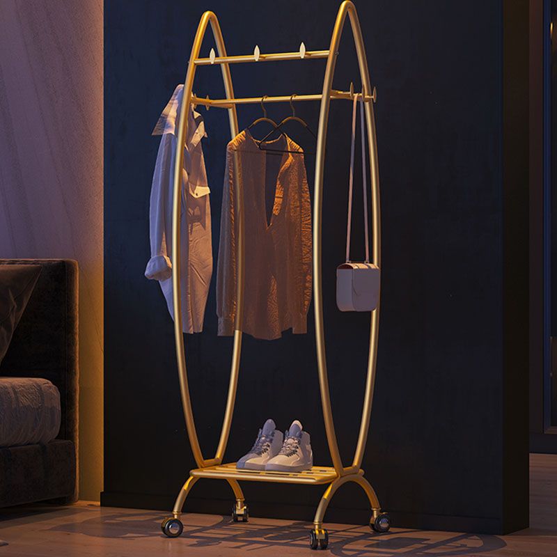 Glam Coat Rack Metal 2 Hanging Rail Storage Shelving Hall Stand with 4 Hooks