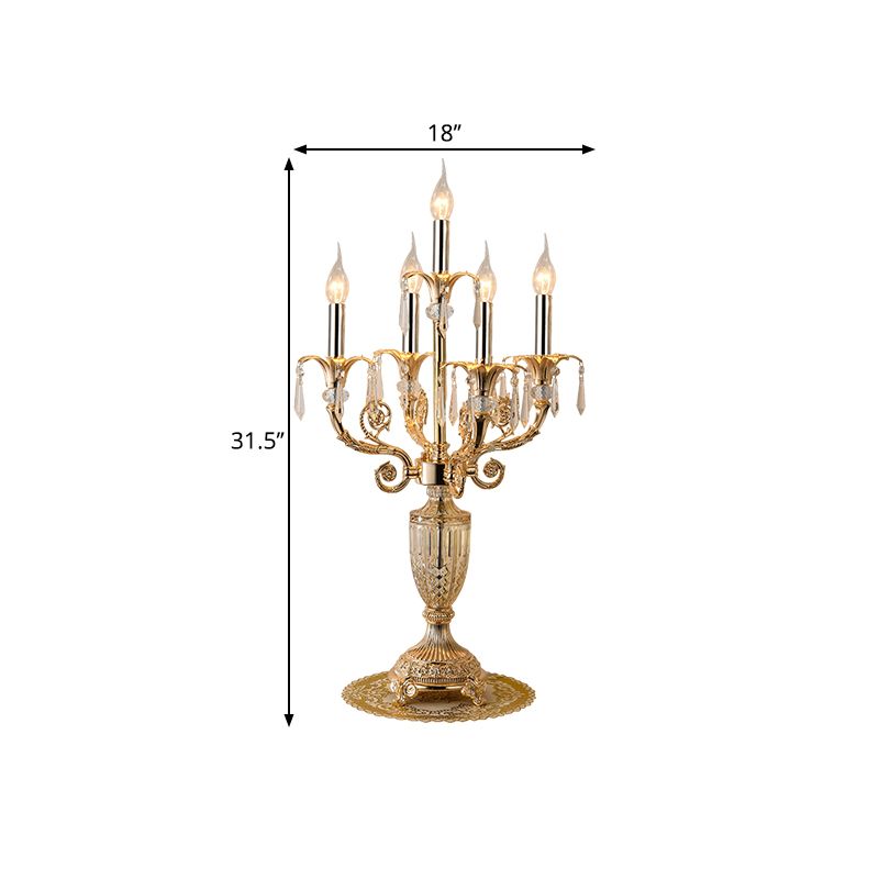 5 Lampenkristall Speere Tisch Leuchtt traditionelle Gold Candlestick Parlour Nachttischlampe mit/ohne Stoff Glocke Schatten