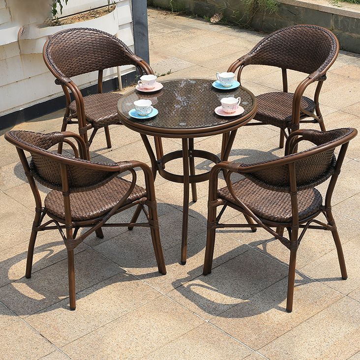 Modern Glass Top Dining Table Set 1/5/7 Pcs Brown Dining Set