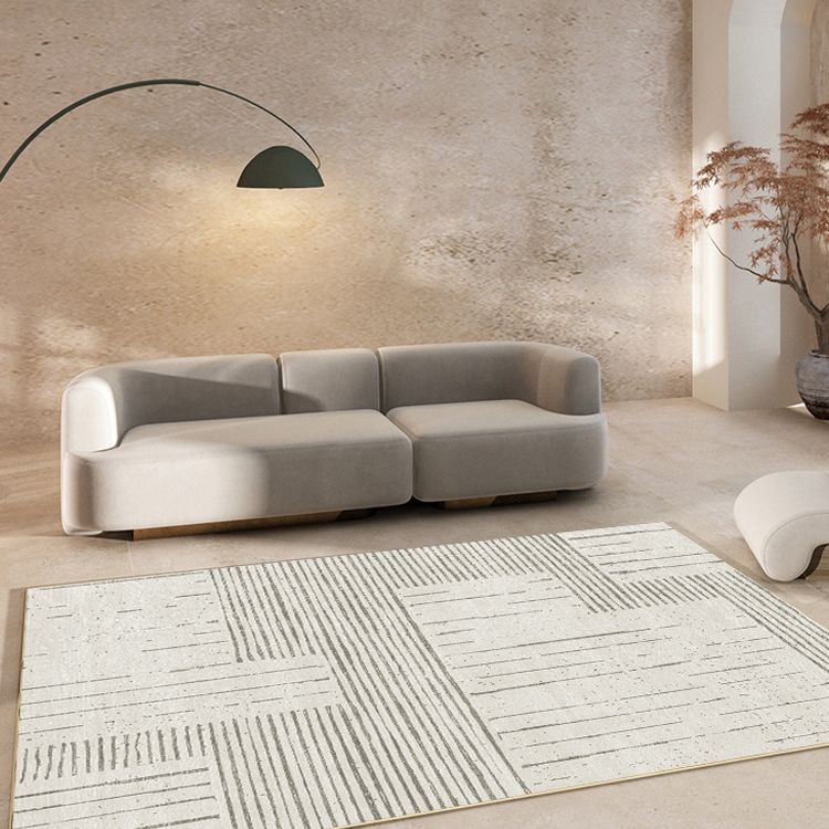 Relaxing Stripe Pattern Rug Apricot Tone Polyester Carpet Stain Resistant Indoor Rug for Home Decor