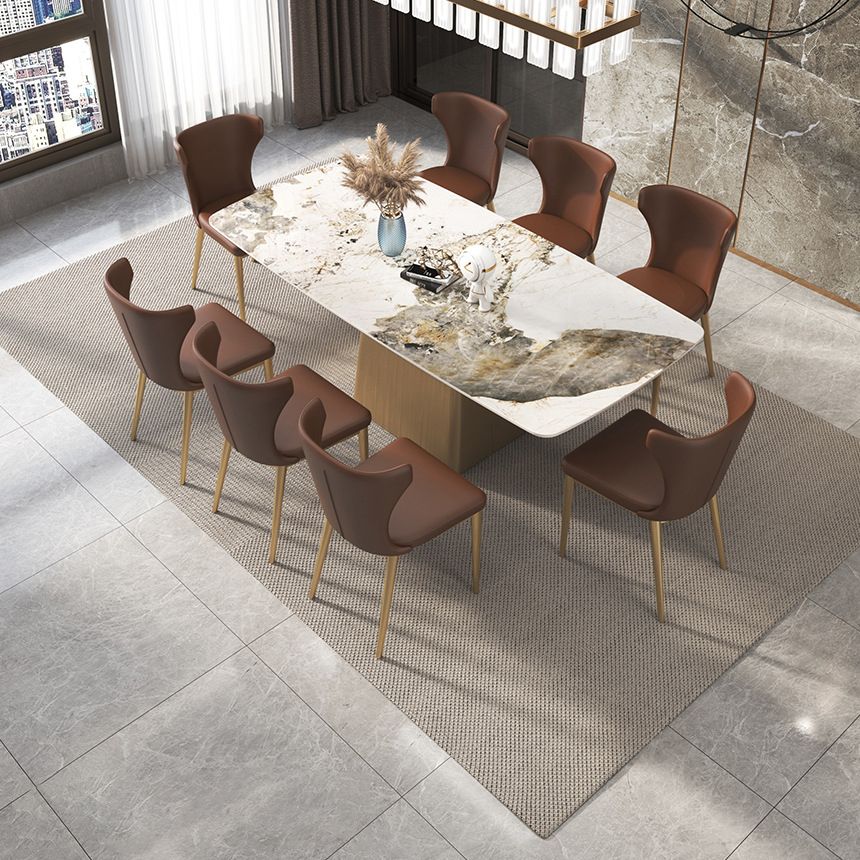 Sintered Stone Top Luxury Table for Restaurant Rectangle Dining Table with Pedestal Base