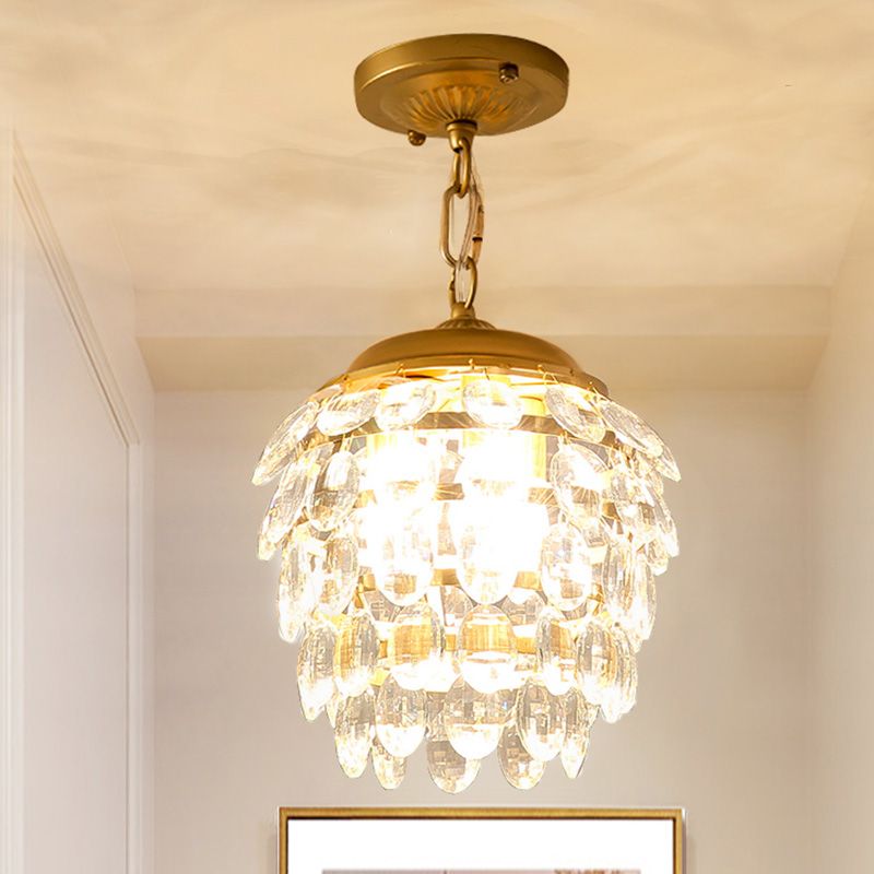 Modern 3-Light Pendant Lighting Gold Pinecone Small Chandelier with Crystal Shade