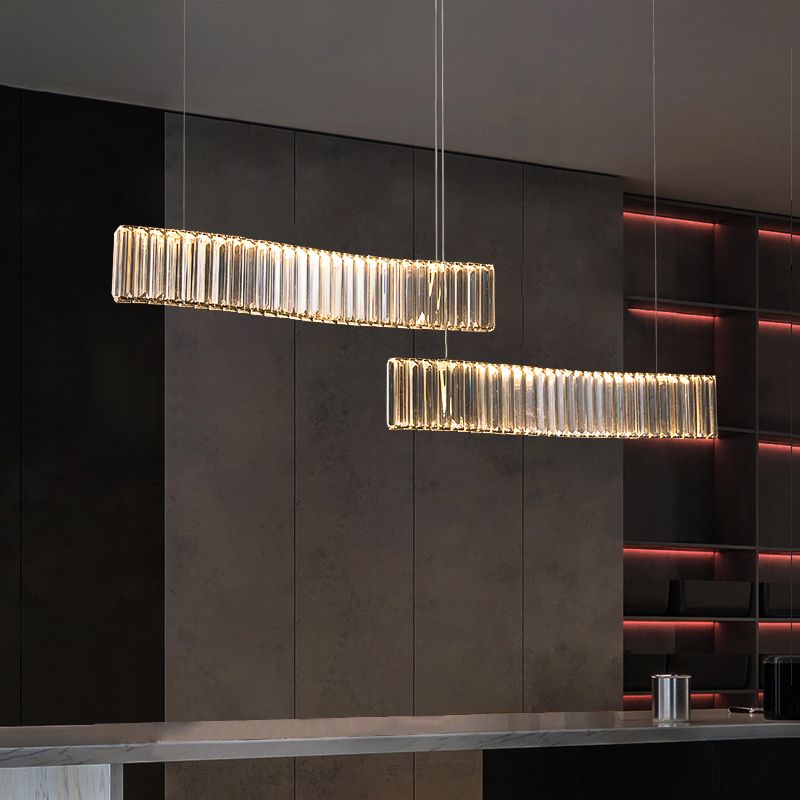 Contemporary LED Linear Ceiling Lamp Fixtures Crystal Gold Island Pendant