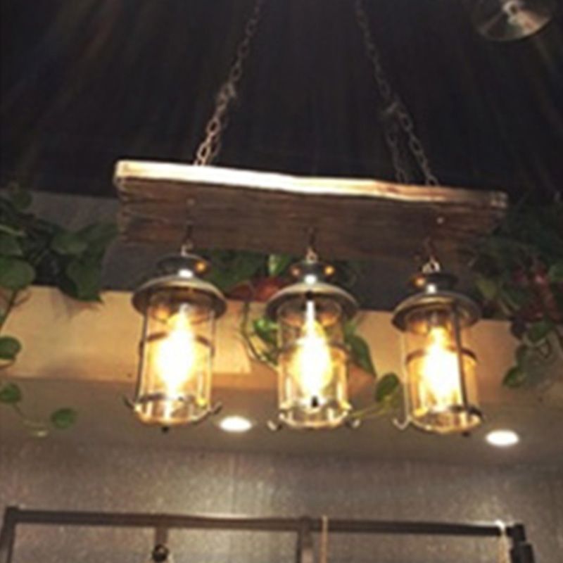 Beige Shaded Chandelier Lighting Fixture Antique Style Wooden Restaurant Ceiling Chandelier