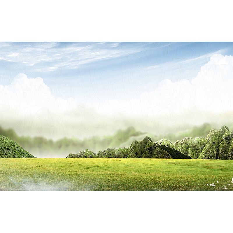 Picturesque Meadow Wall Covering Mural for Bedroom, Green, Customized Size Available
