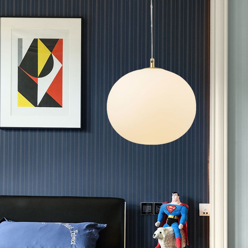 Modern Ball Hanging Light Kit White Glass 11"/13" W 1 Bulb Dining Room Suspension Lighting