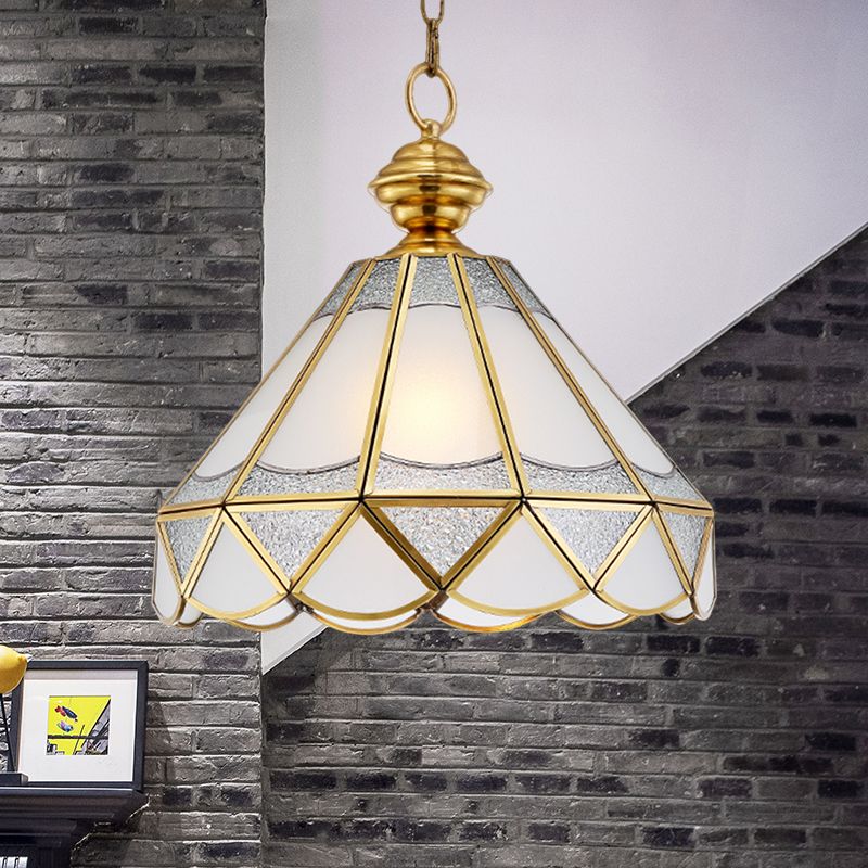 Gold Scallop Pendant Lamp Traditional Frosted Glass 1 Light Living Room Ceiling Light Fixture