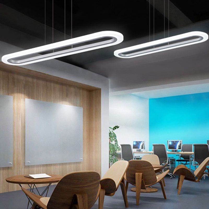 Acrylic White LED Island Light in Modern Simplicity Aluminium Oval Hanging Lamp for Commercial Place
