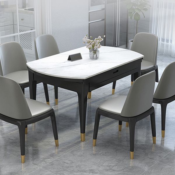 Round Sintered Stone Table Traditional Luxury Dining Room Table with 4 Black Legs