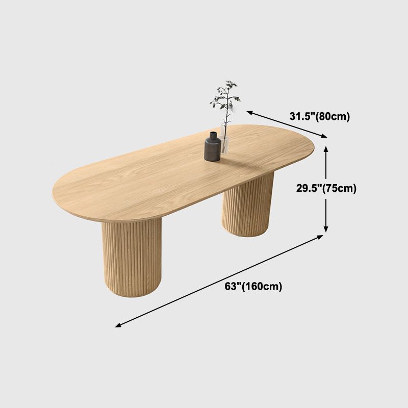 Modern Ash Wood Table for Restaurant Oval Table with Double Pedestal