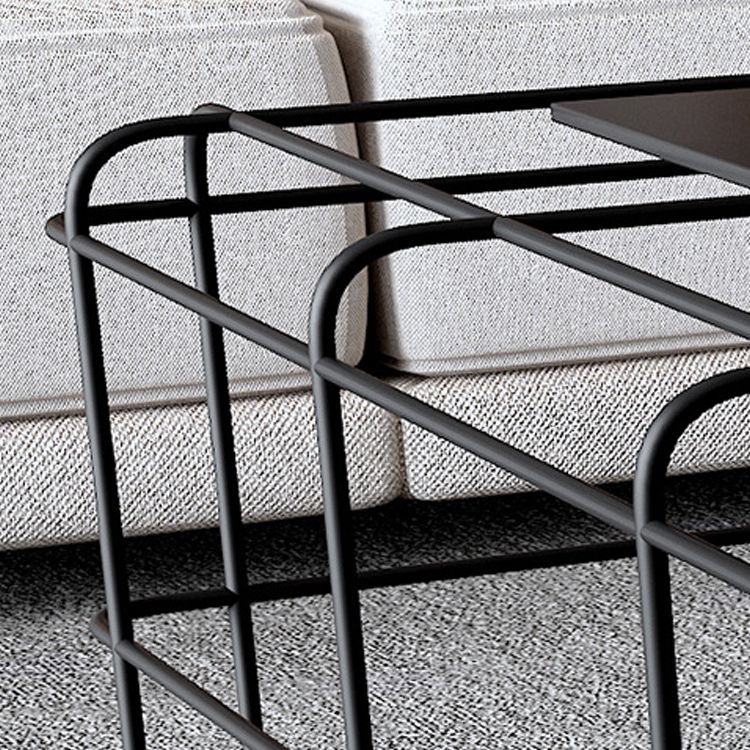 Mid-Century Modern Frame Coffee Table with Iron Top in Black