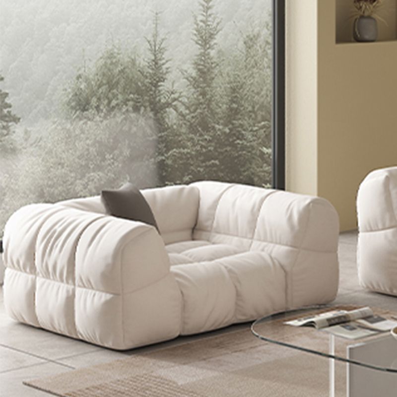 Modern Simple Square Arm Sofa & Chaise in White Biscuit Back Sectional Sofa