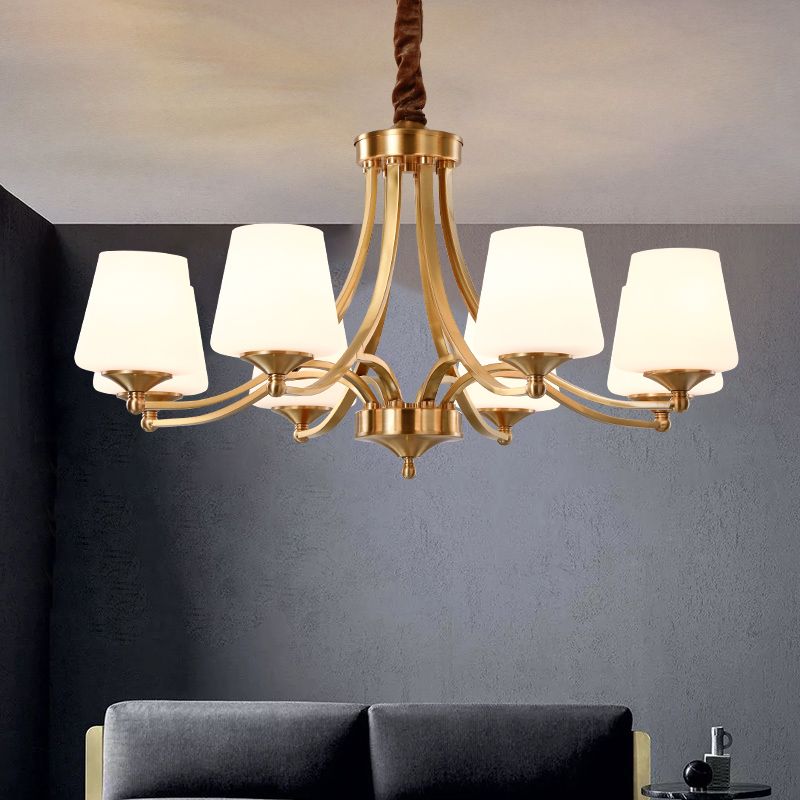 Conical Chandelier Light Fixture Traditional Frosted White Glass Pendant Lighting for Restaurant