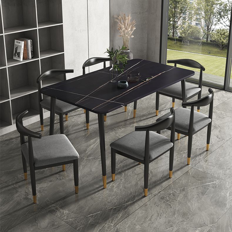 Rectangular Scandinavian Sintered Stone Dining Room Set Dining Furniture with Metallic Base