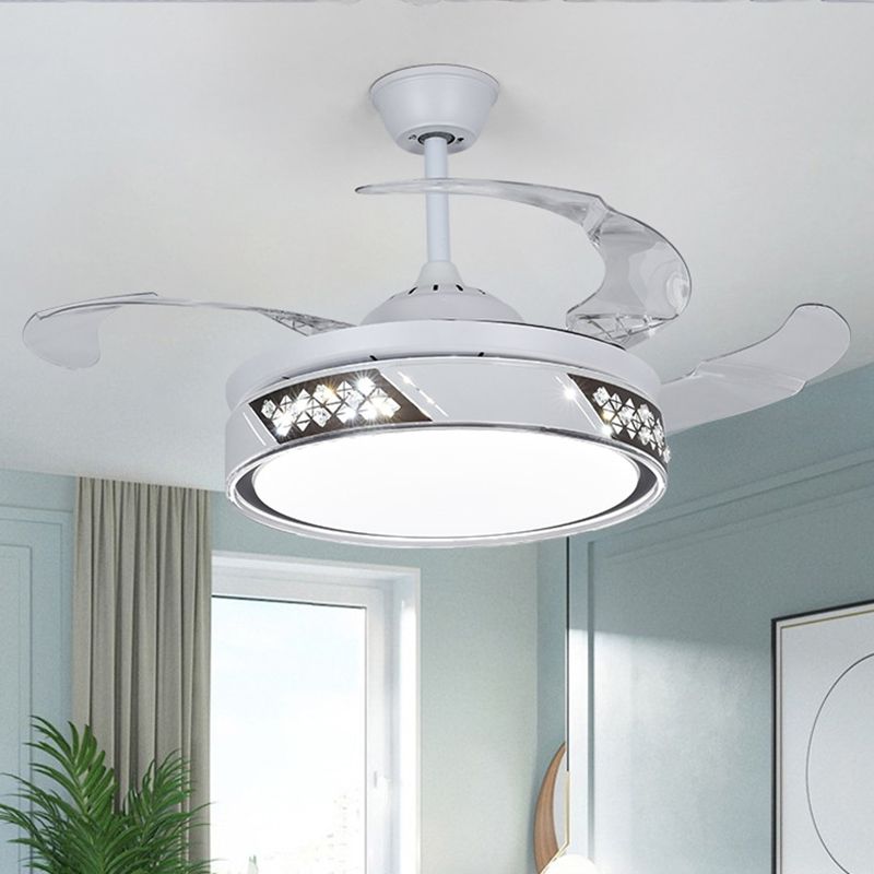 Round Semi Flush Mount Lamp Simplicity Metal 42" Wide LED Bedroom Ceiling Fan Lighting in White, 3 Blades