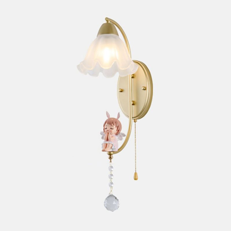 Flower Shape Glass Wall Sconces Modern 1 Light Wall Mount Light Fixture in Gold