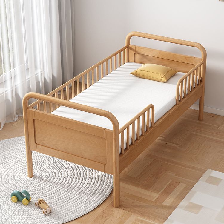 Solid Wood Washed Contemporary Nursery Bed in Natural with Guardrail