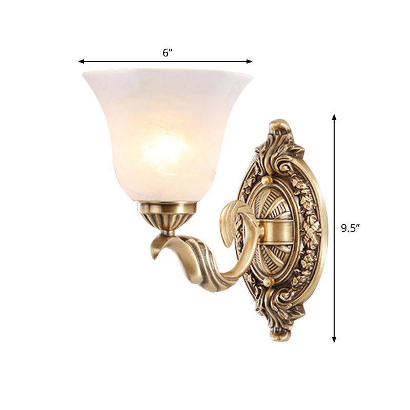 Floral Stairway Wall Sconce Vintage Style Metal 1 Light Gold Wall Mount Lamp with Opal Glass Shade