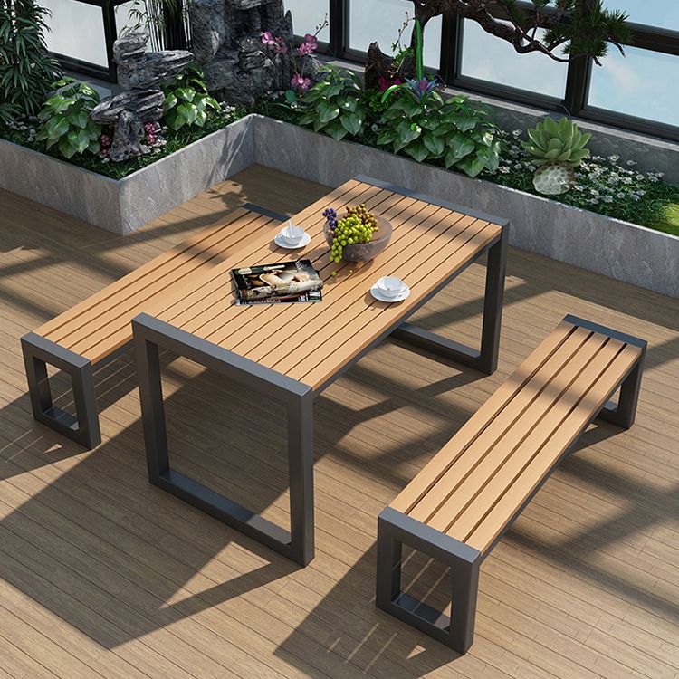 Modern 1/3 Pieces Metal Dining Set Reclaimed Wood Table Set for Outdoor