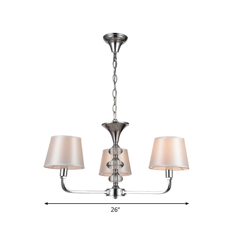 3 Bulbs Tapered Chandelier Light Traditional Beige Fabric Hanging Ceiling Fixture for Kitchen