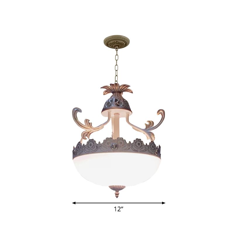 Traditionelle Kuppel Anhängerleuchte 12 "/16" /19.5 "breite 3 Köpfe handgearbeitetes weißes Glaskronleuchterlampe