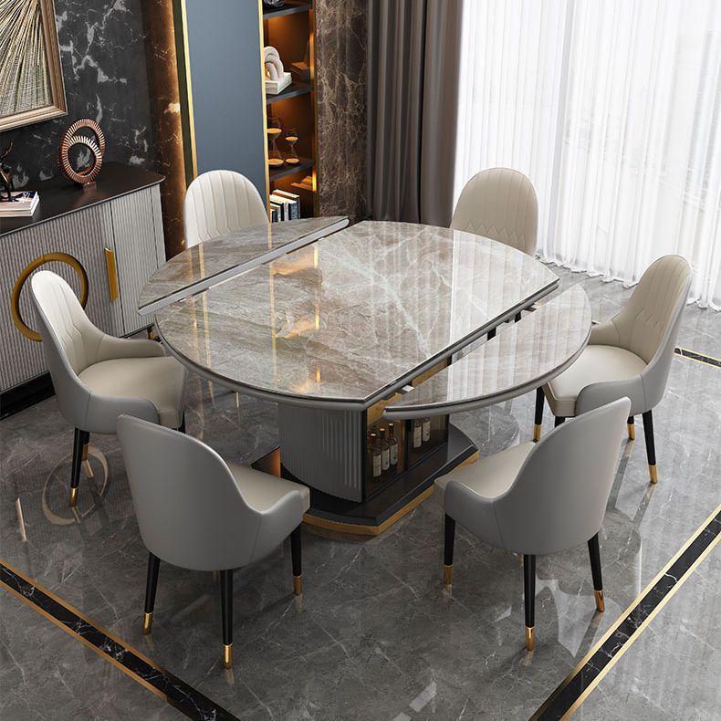 Modern Stone Top Dining Table Extendable for Small Spaces with Storage