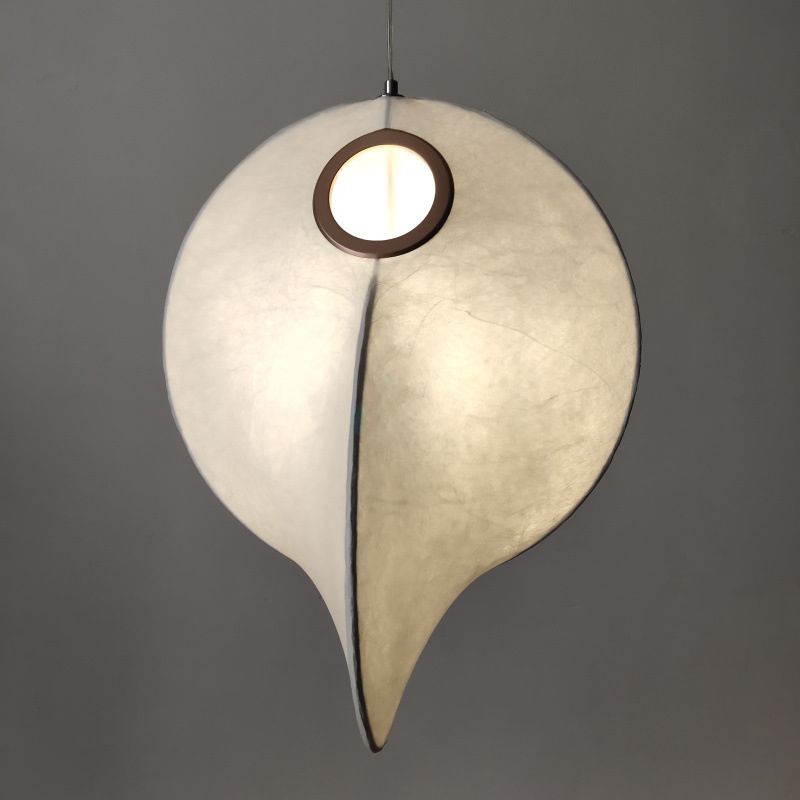 White Circling Pendant Light Fixture Artistic Simple 1 Bulb Fabric Ceiling Suspension Lamp