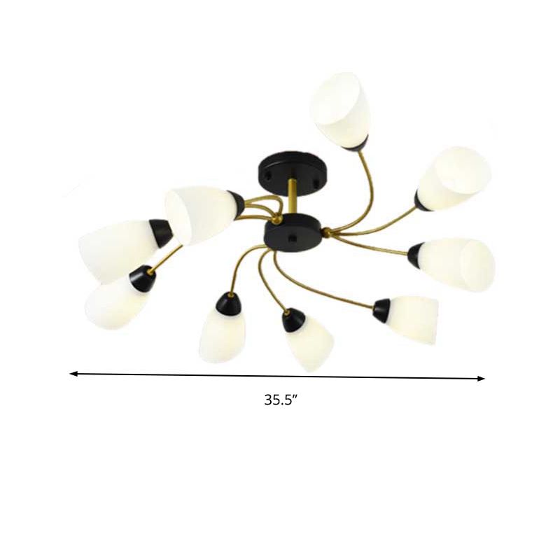 Soggiorno al soggiorno semifulò a filo moderno latte moderno vetro bianco 9/12 luci del soffitto dell'illuminazione in nero/oro
