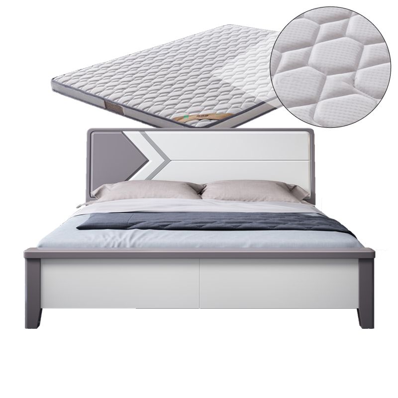 Contemporary Wooden Panel Bed with Rectangular Headboard, 43.3" Tall