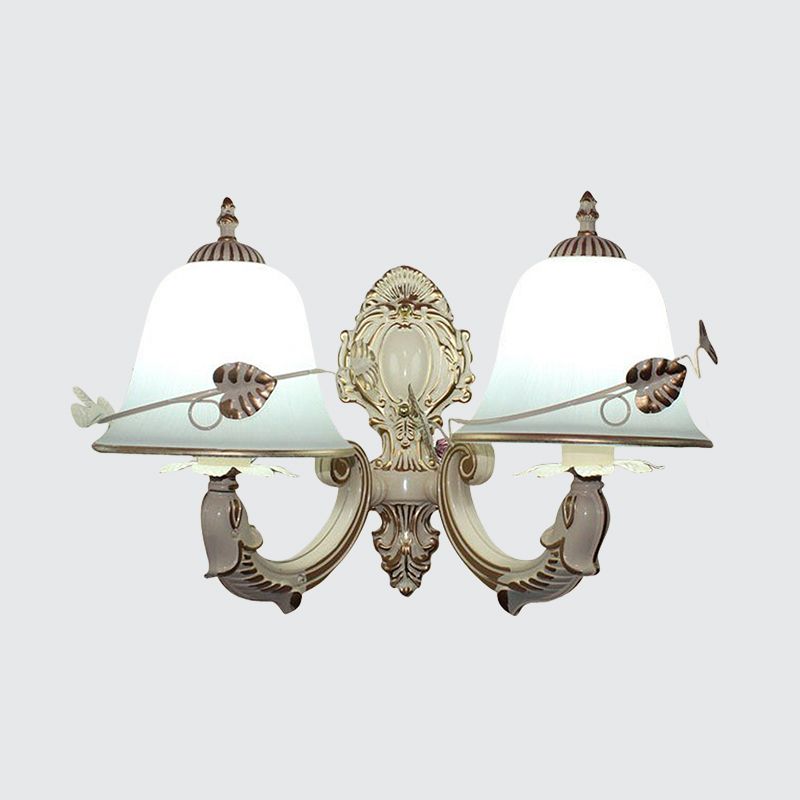 Lampada da soggiorno a campana in vetro smerigliato rustico a 2 muri bianchi in difficoltà per soggiorno per soggiorno