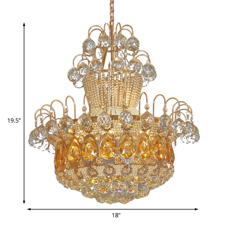 Contemporary Gourd Ceiling Light Crystal 6 Light Gold Hanging Light Fixture for Dining Room, 18"/23.5" Wide